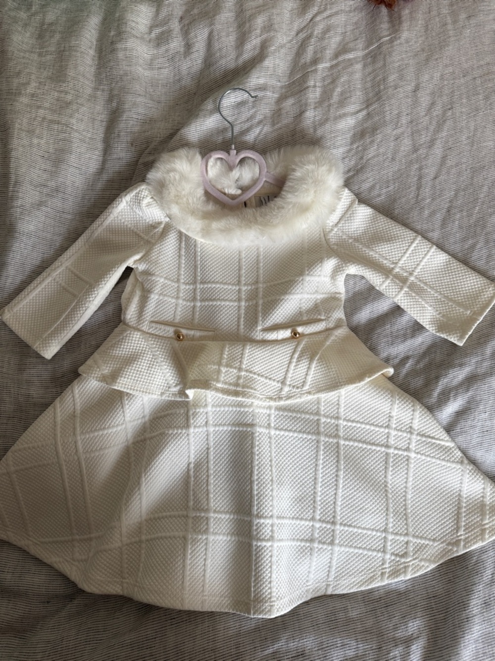 Janie and Jack Ivory Faux Fur Collar Dress